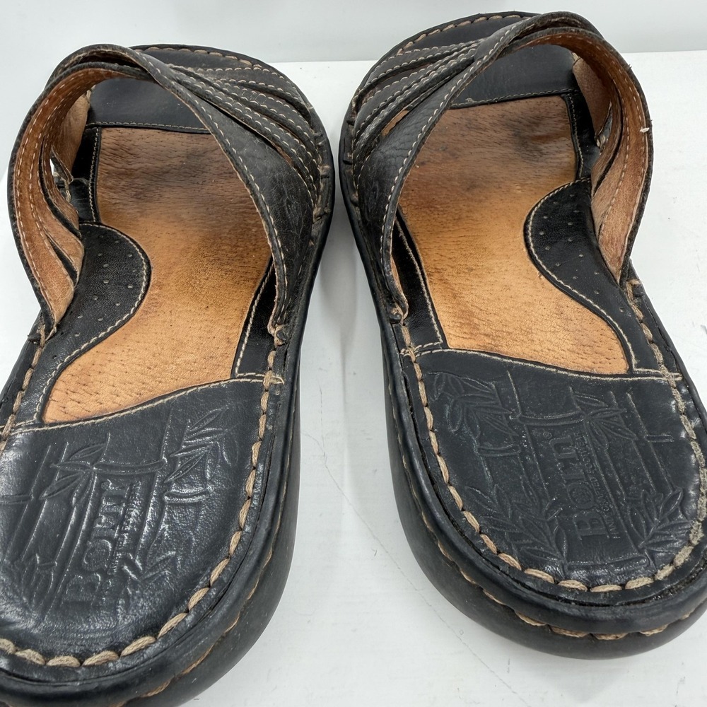 Born Sandals Womens 7 Black Leather Slide Comfort Slip On Casual Shoes - Picture 9 of 12
